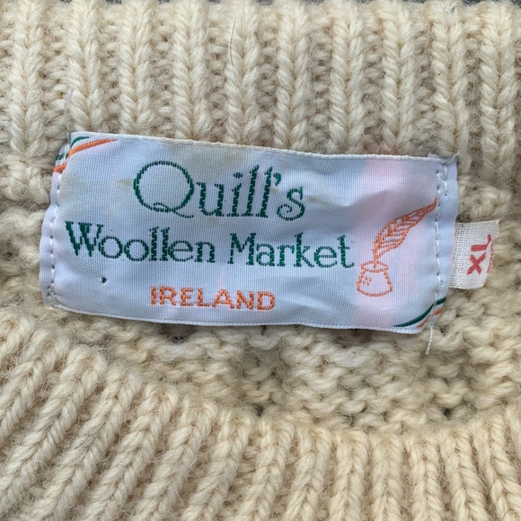 Vintage Pure New Wool Irish Fisherman Cable Knit Aran Crewneck Sweater Quills XL - Picture 5 of 10